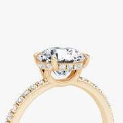 Round Cut - Pave Band Hidden Halo - Classic Engagement Ring- 14 K Gold